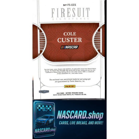 2023 National Treasures Cole Custer Firesuit Signatures Holo Platinum Blue #1/1