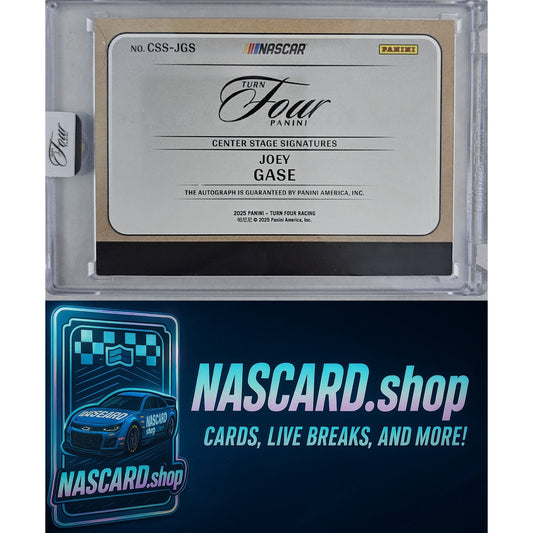 2025 Panini Turn Four #CSS-JGS Joey Gase Center Stage Signatures Blue #/49