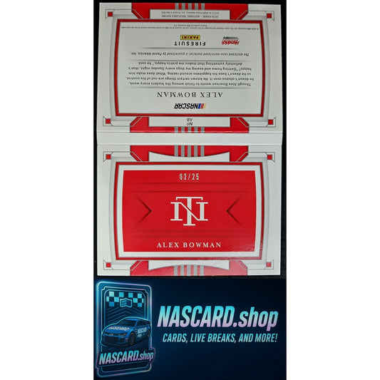 2020 Panini National Treasures #AB Alex Bowman Jumbo Firesuit Booklet Duals #/25