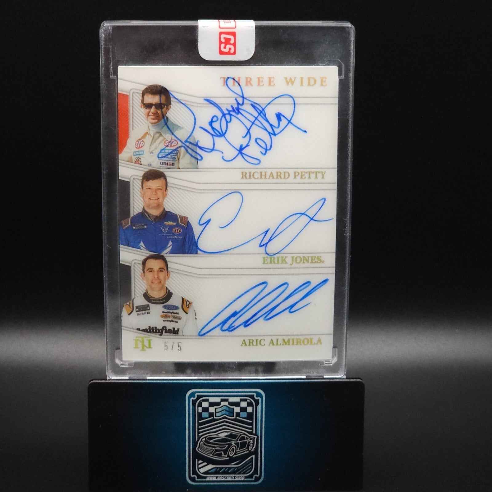 2023 National Treasures Three Wide Signatures Petty Almirola Jones Holo Gold 5/5 - NASCARD.shop