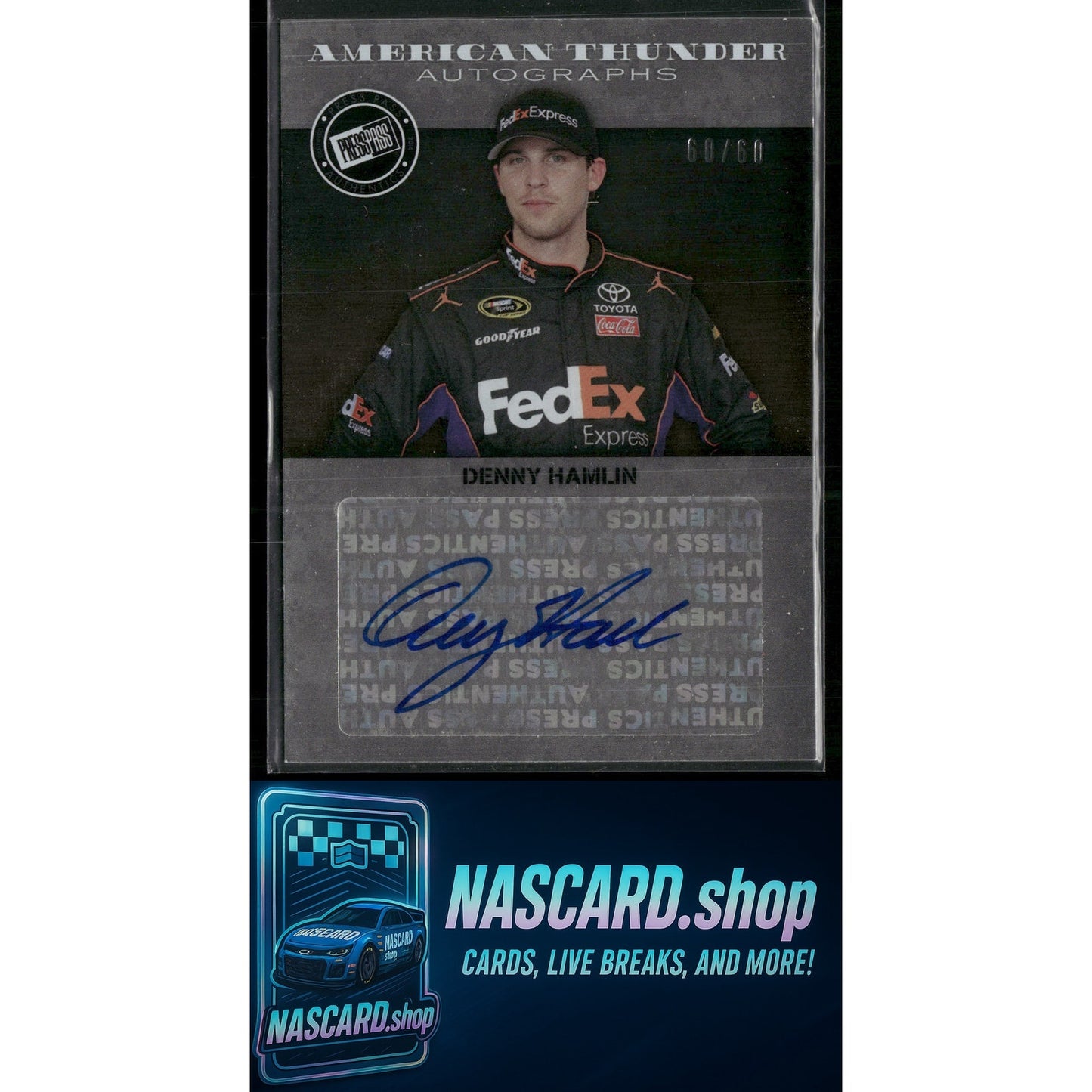 2014 Press Pass American Thunder #ATA-DH Denny Hamlin Autographs White #/60 - NASCARD.shop