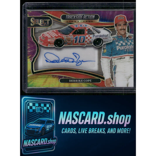 2025 Panini Select Derrike Cope Trackside Action Signatures Tie-Dye Prizms #/25