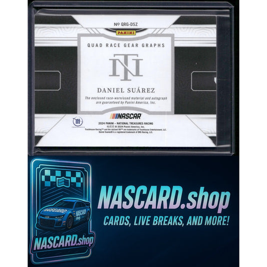 2024 National Treasures Daniel Suarez Quad Race Gear Graphs Holo Gold #/10 - NASCARD.shop