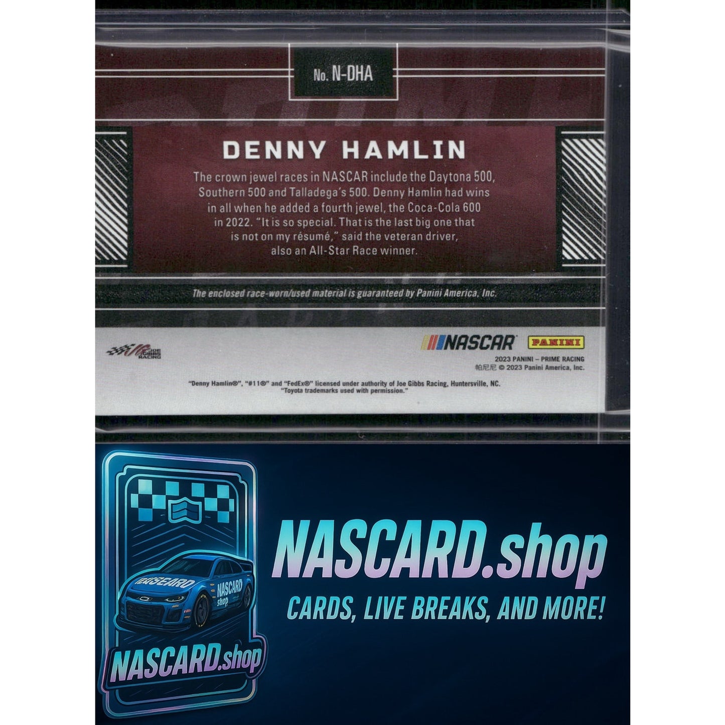 2023 Panini Prime #N-DHA Denny Hamlin Names Sheet Metal #/99 - NASCARD.shop