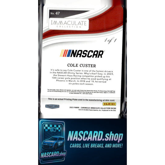 2023 Panini Chronicles #47 Cole Custer Immaculate Printing Plates Cyan 1/1