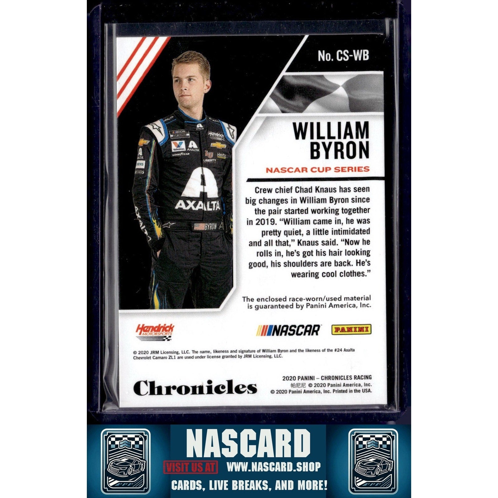 2020 Panini Chronicles #CS-WB William Byron Chronicles Swatches - NASCARD.shop