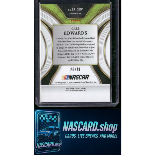 2024 Panini Select #LS-CEW Carl Edwards Legendary Signatures Blue Prizms #/49