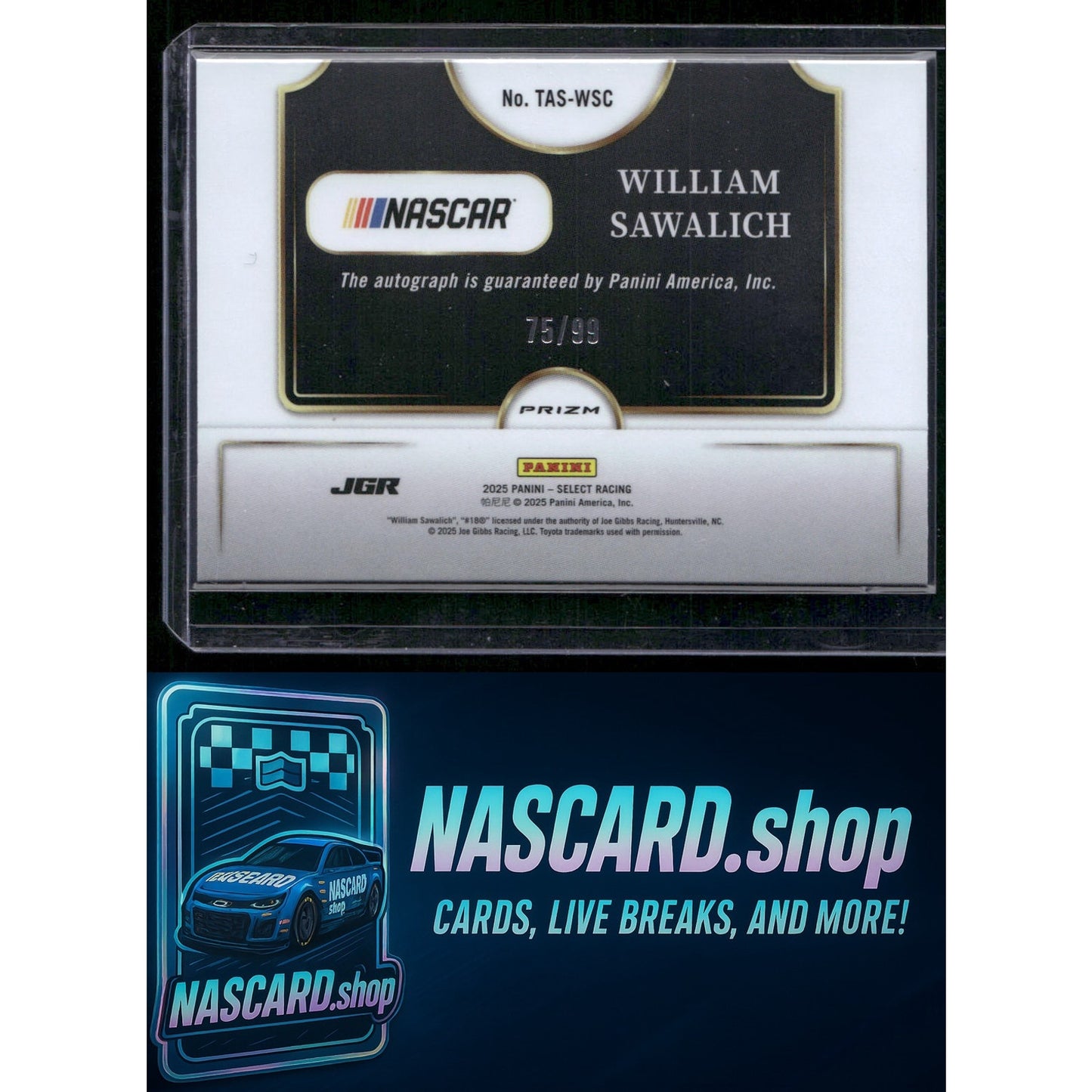 2025 Panini Select William Sawalich Trackside Action Signatures Blue Prizms #/99 - NASCARD.shop