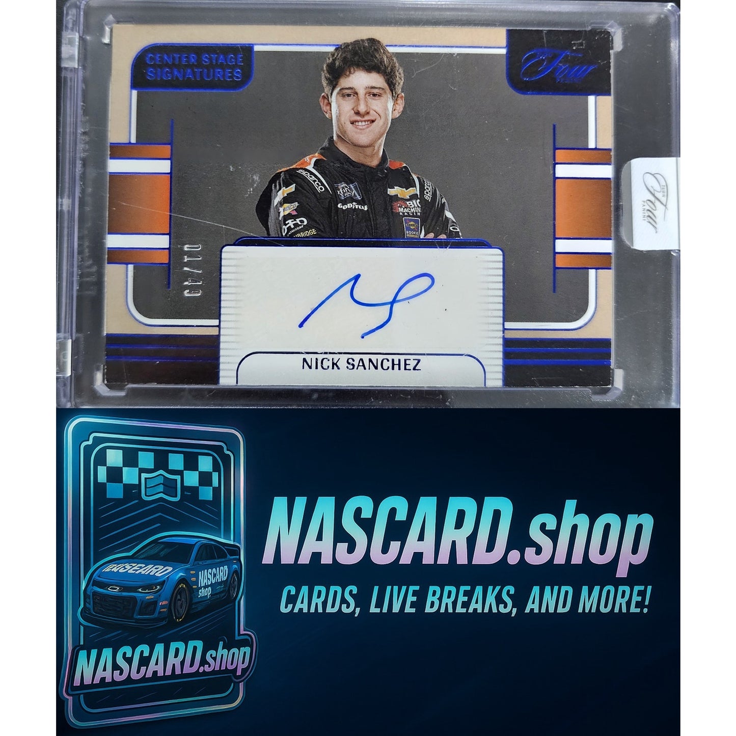 2025 Panini Turn Four #CSS-NSZ Nick Sanchez Center Stage Signatures Blue #01/49