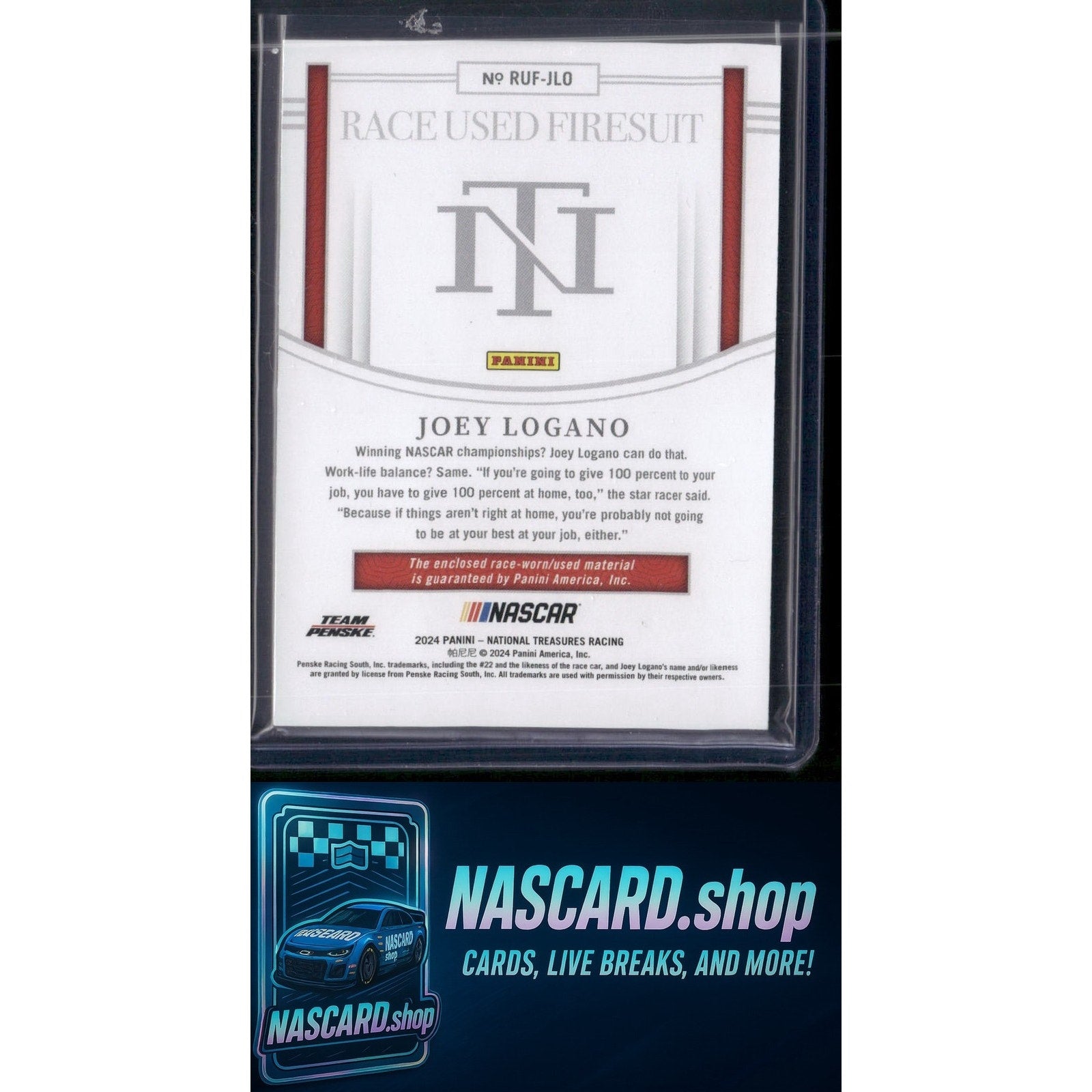 2024 Panini National Treasures #RUF-JLO Joey Logano Race Used Firesuit Blue #/75 - NASCARD.shop