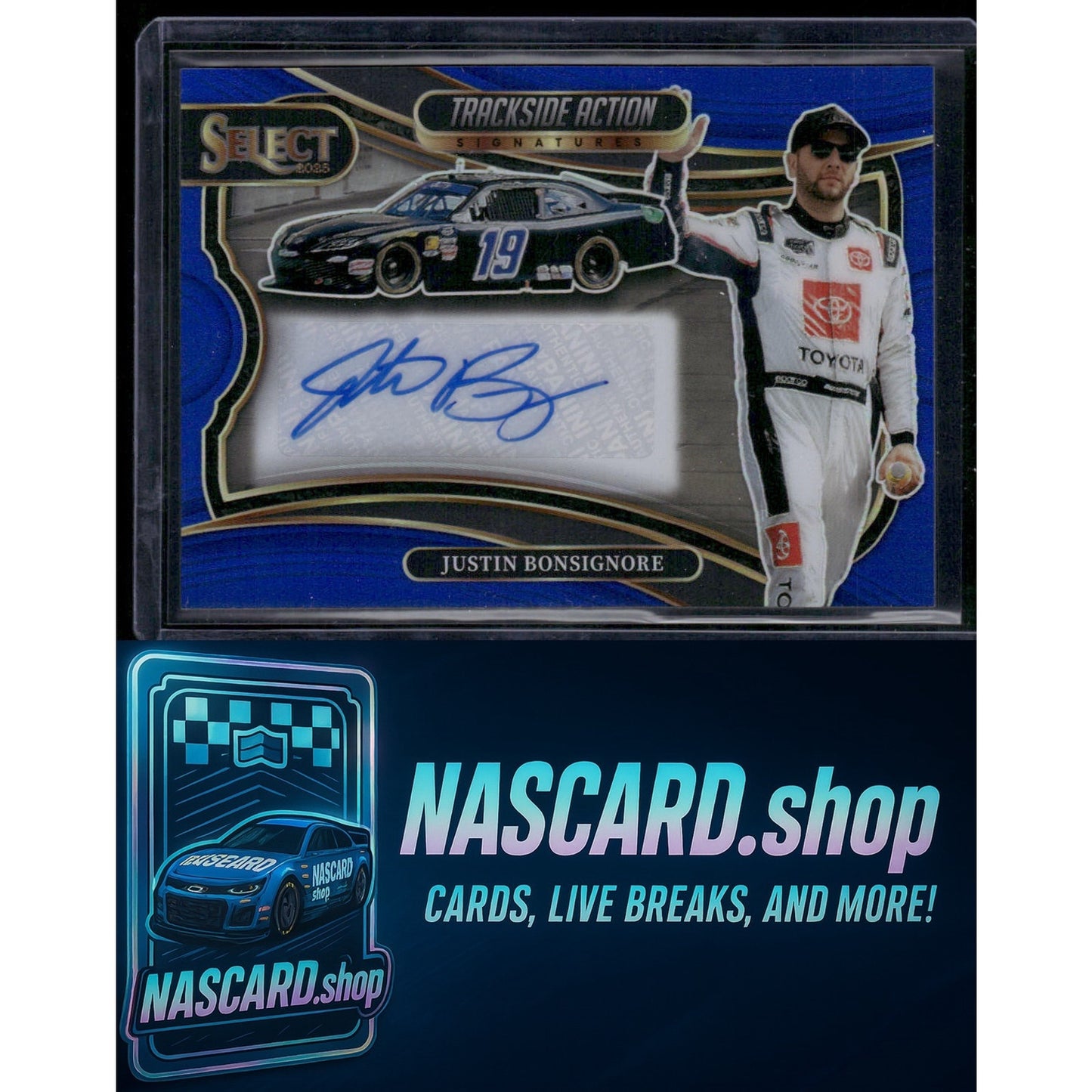 2025 Select Justin Bonsignore Trackside Action Signatures Blue Prizms /99