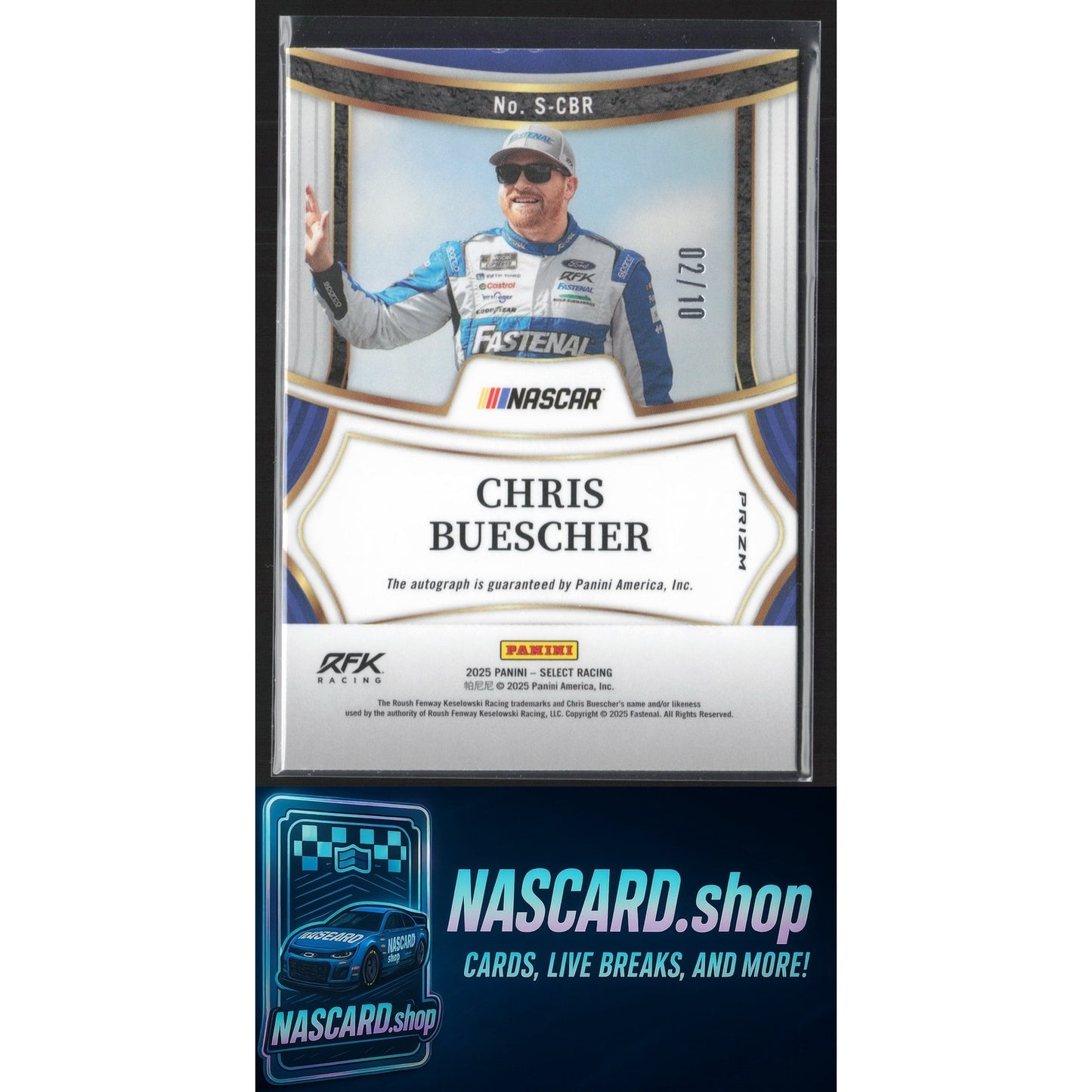 2025 Panini Select #S-CBR Chris Buescher Signatures Gold Prizms #/10