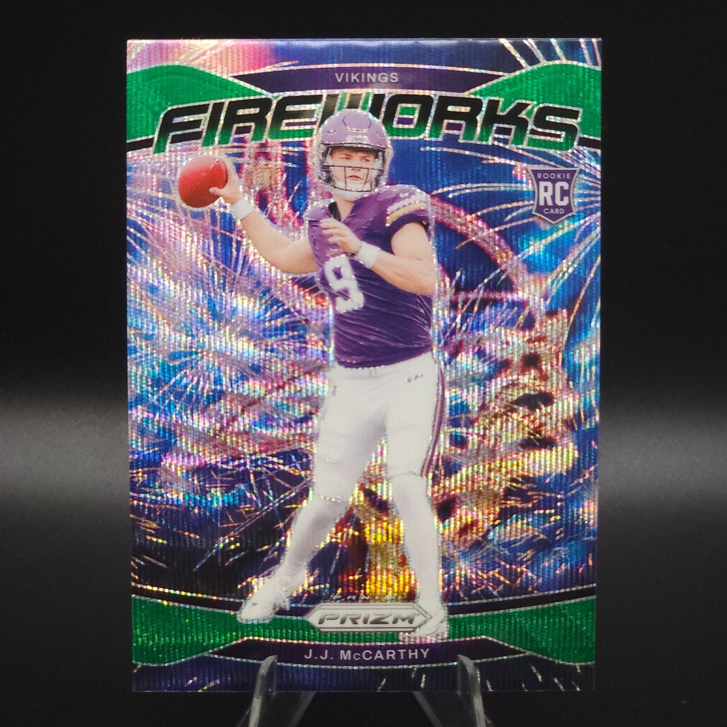 2024 Panini Prizm - Fireworks J.J. McCarthy #18 Green Wave (RC)