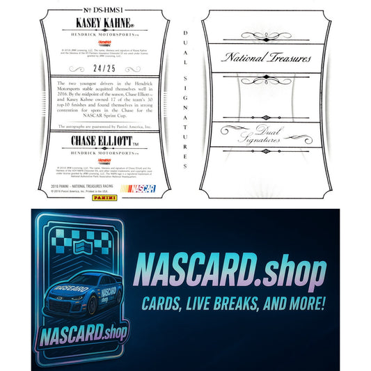 2016 National Treasures Kasey Kahne Chase Elliott Dual Signature Booklet 24/25 - NASCARD.shop
