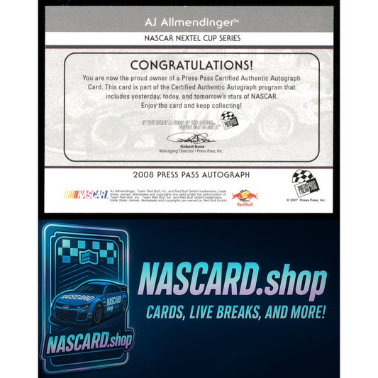 2008 Press Pass A.J. Allmendinger Autographs