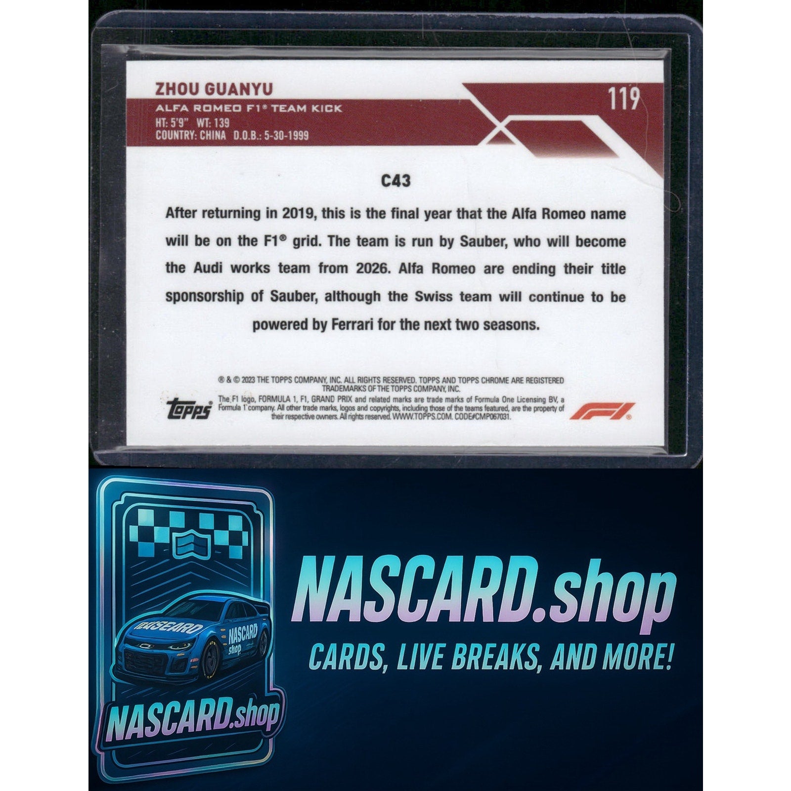 2023 Topps Chrome Formula 1 #119 Zhou Guanyu Mini Diamond Refractor #/299 - NASCARD.shop