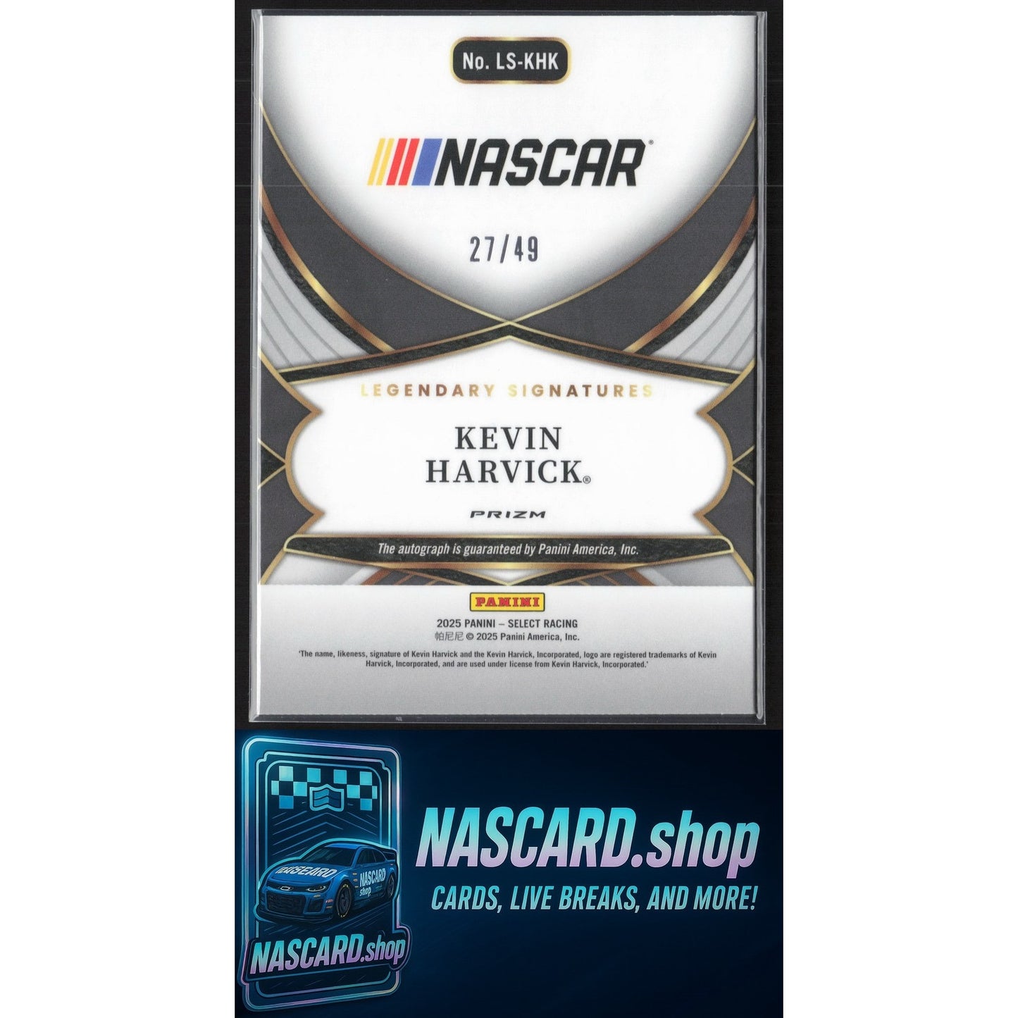 2025 Panini Select #LS-KHK Kevin Harvick Legendary Signatures Purple Prizms #/49