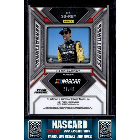 2024 Panini Prizm #SS-RBY Ryan Blaney Sensational Signatures Blue #/49 - NASCARD.shop