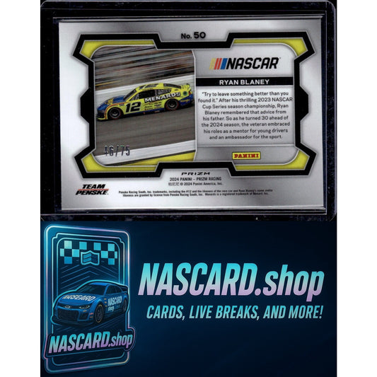 2024 Panini Prizm #50 Ryan Blaney Checkered Flag #/75 - NASCARD.shop
