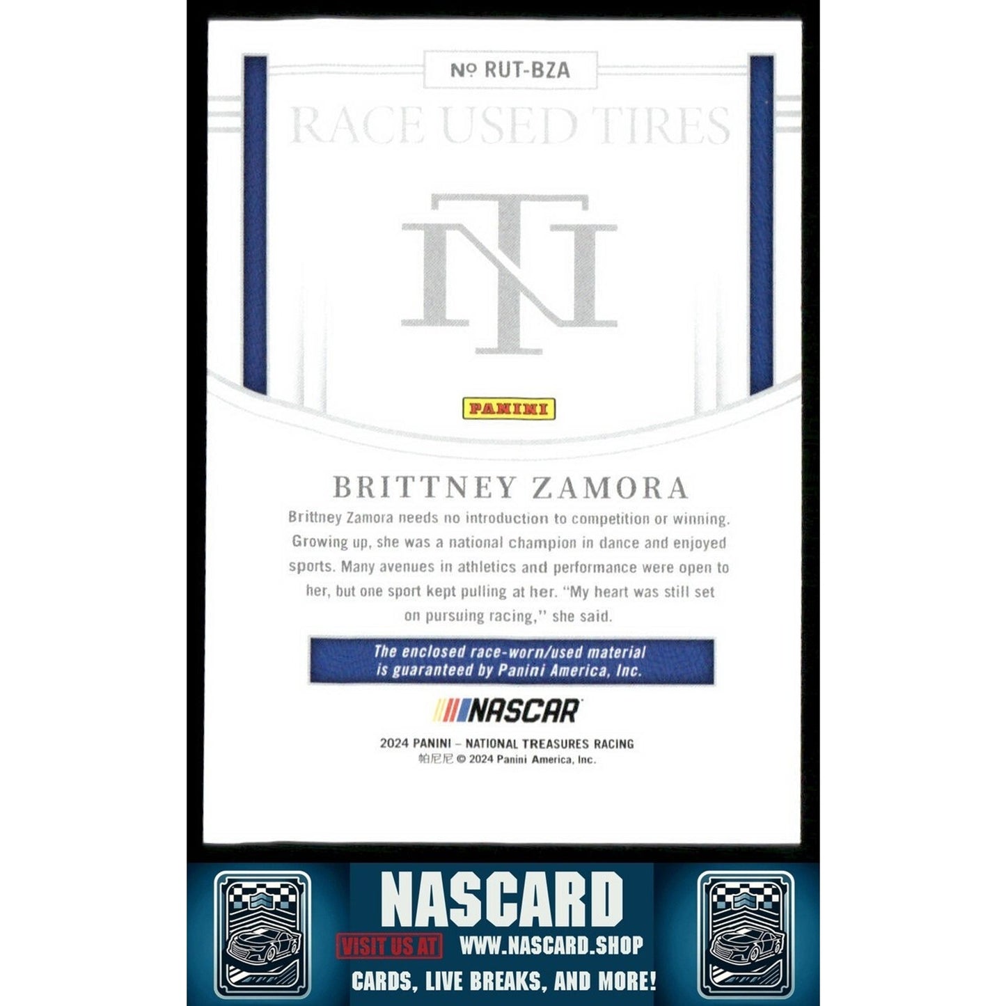 2024 National Treasures Race Used Tires Blue Brittney Zamora /75 - NASCARD.shop
