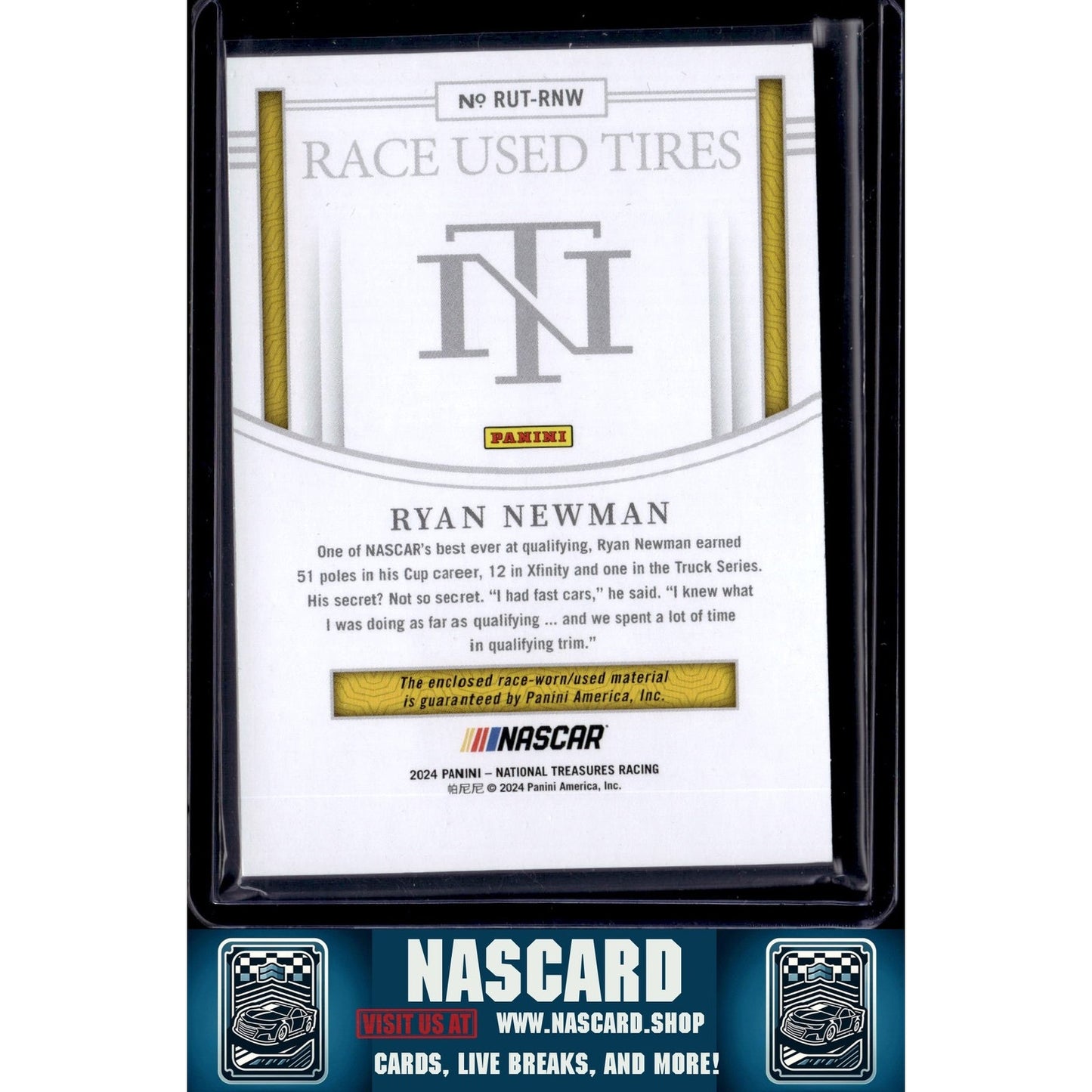 2024 Panini National Treasures #RUT-RNW Ryan Newman Race Used Tires Blue #/75 - NASCARD.shop