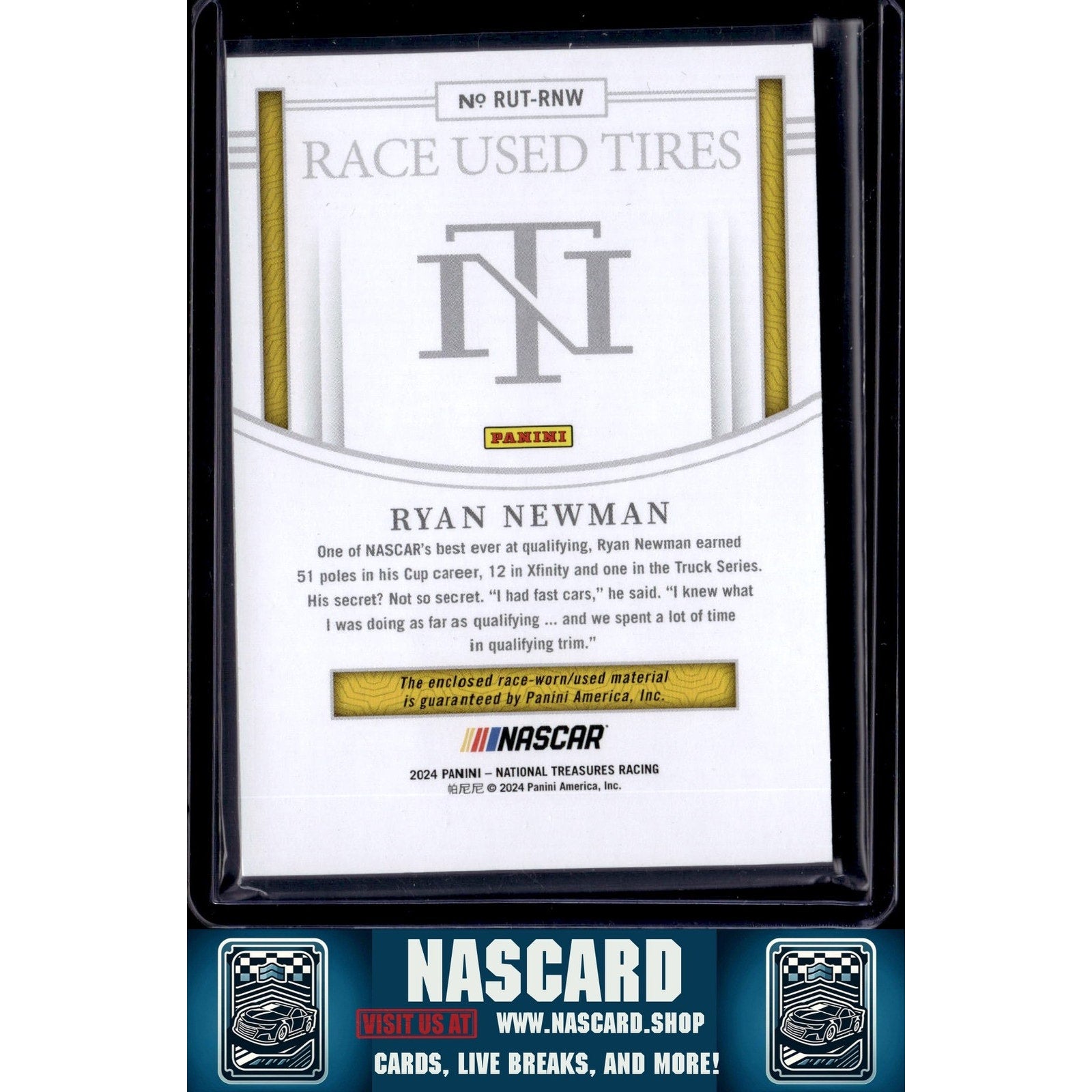 2024 Panini National Treasures #RUT-RNW Ryan Newman Race Used Tires Blue #/75 - NASCARD.shop