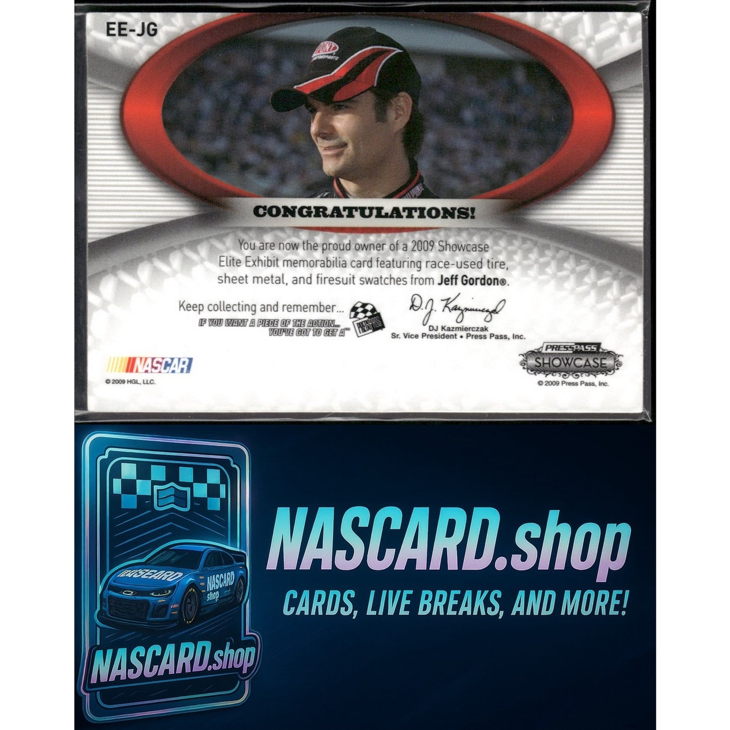 2009 Press Pass Showcase Jeff Gordon Elite Exhibit Triple Memorabilia Gold #/45 - NASCARD.shop