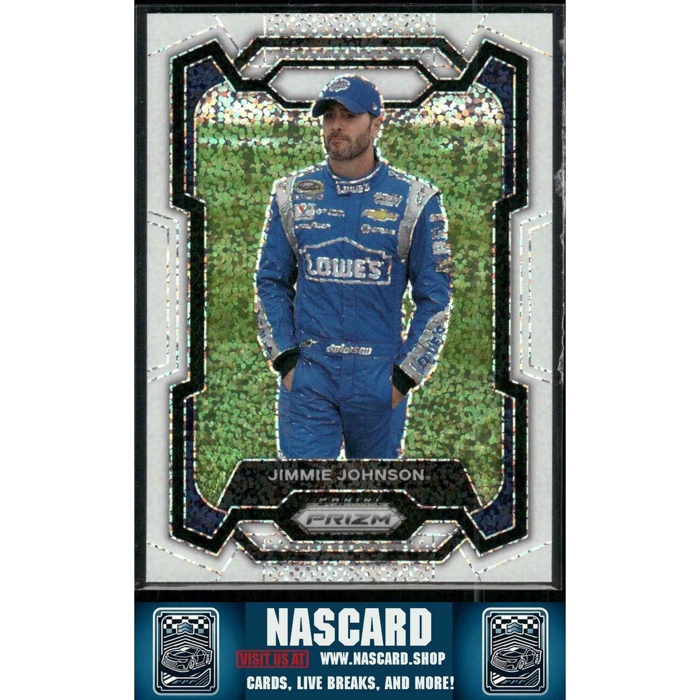 2024 Panini Prizm Racing #18 Jimmie Johnson White Sparkle Prizm