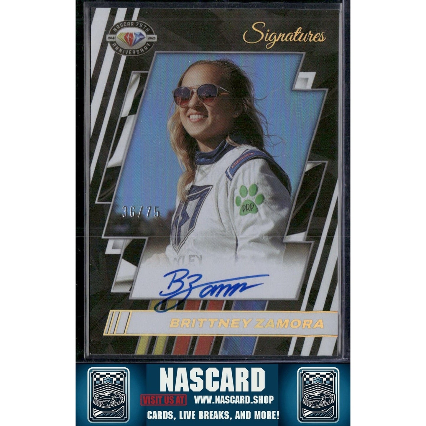 2023 Panini Prime Brittney Zamora NASCAR 75th Anniversary Signatures Holo #/75