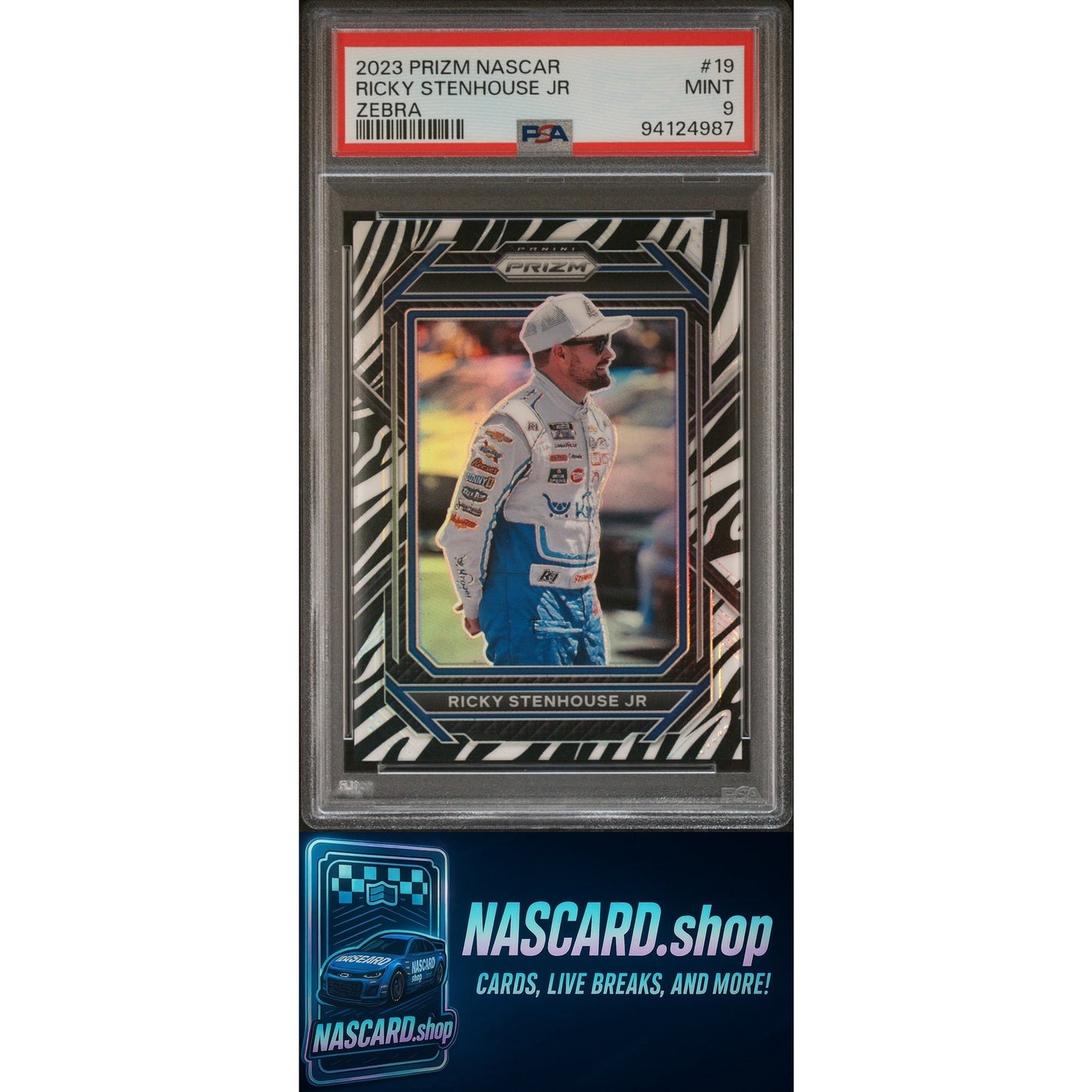 2023 Panini Prizm Nascar #19 Ricky Stenhouse Jr Zebra Prizm PSA 9