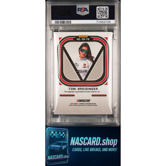 2022 Panini Chronicles NASCAR Toni Breidinger Obsidian Signature PSA 8