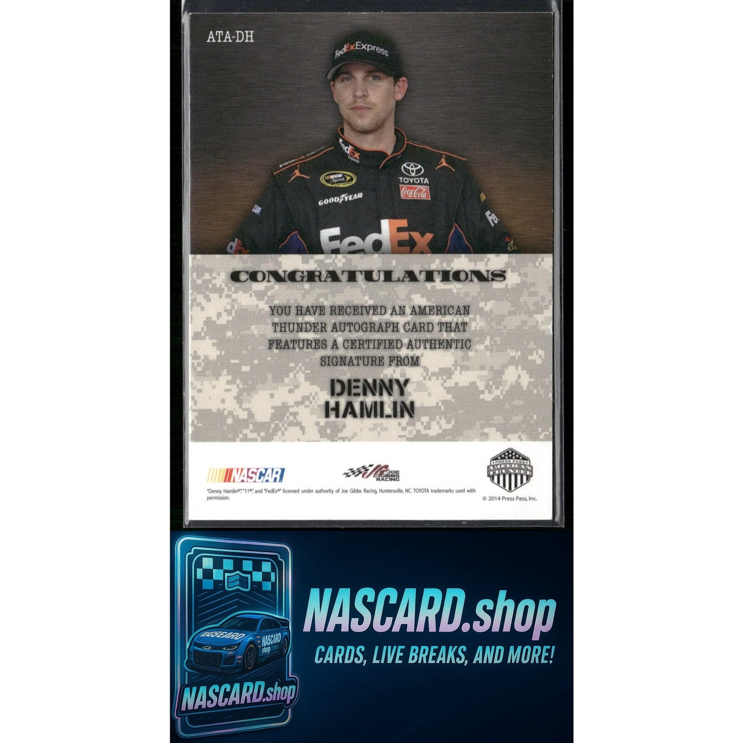 2014 Press Pass American Thunder #ATA-DH Denny Hamlin Autographs White #/60 - NASCARD.shop