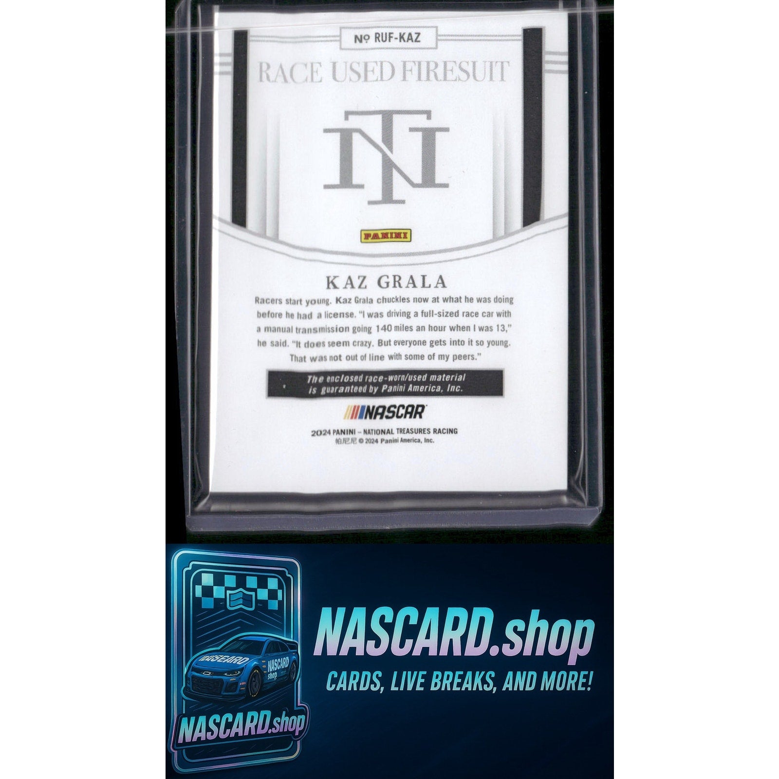 2024 National Treasures Kaz Grala Race Used Firesuit Holo Silver #/25 - NASCARD.shop