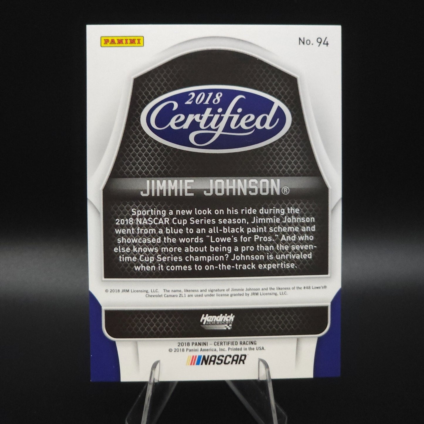 2018 Panini Certified Racing Cars Jimmie Johnson #94 Green 08/10 - NASCARD.shop