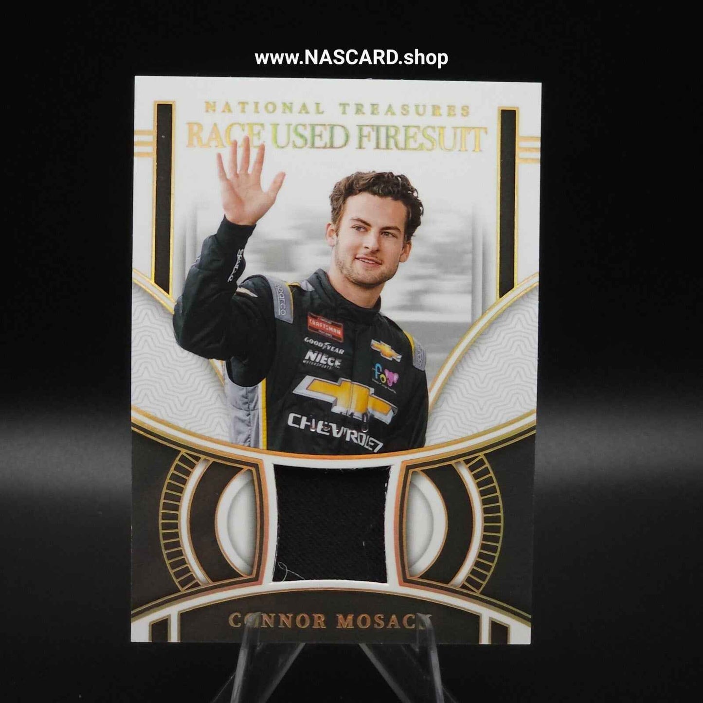2024 National Treasures Race Used Firesuit Holo Gold Connor Mosack /10