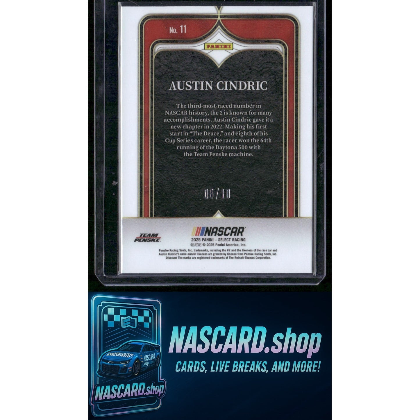 2025 Panini Select #11 Austin Cindric Select Numbers Gold Flash Prizms #/10 - NASCARD.shop