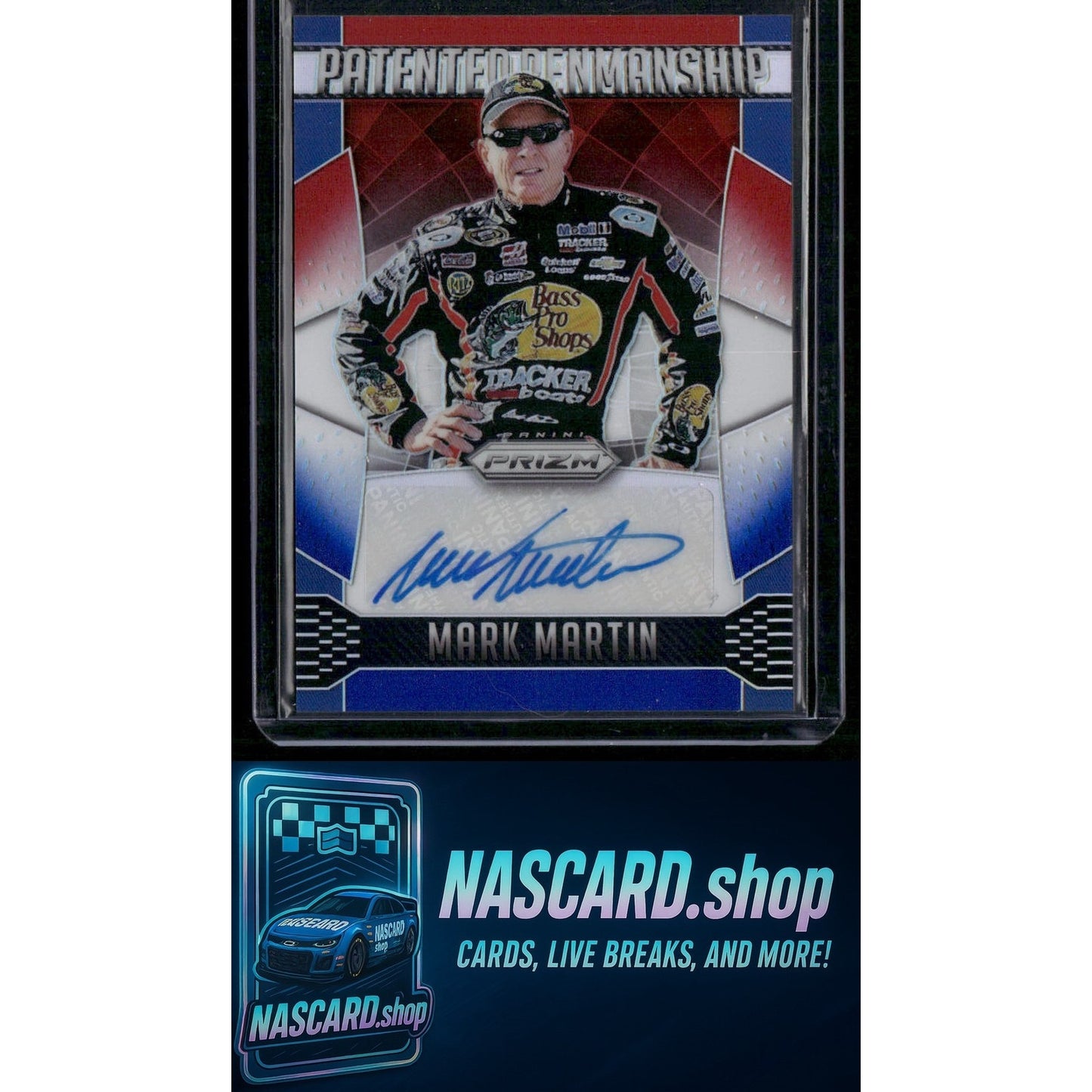 2016 Panini Prizm Mark Martin Patented Penmanship Red White and Blue Prizm #/25