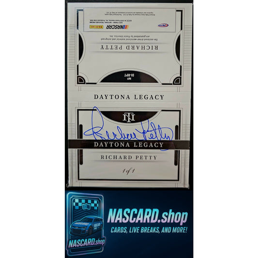 2023 National Treasures Richard Petty Daytona Legacy Booklet Platinum Blue 1/1