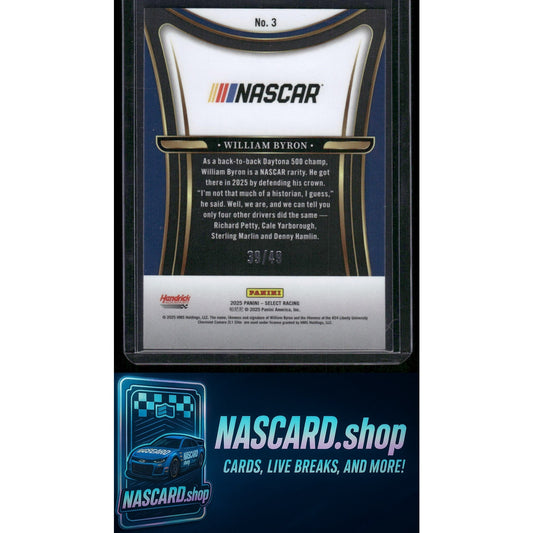 2025 Panini Select #3 William Byron Sensations Blue Prizms #/49