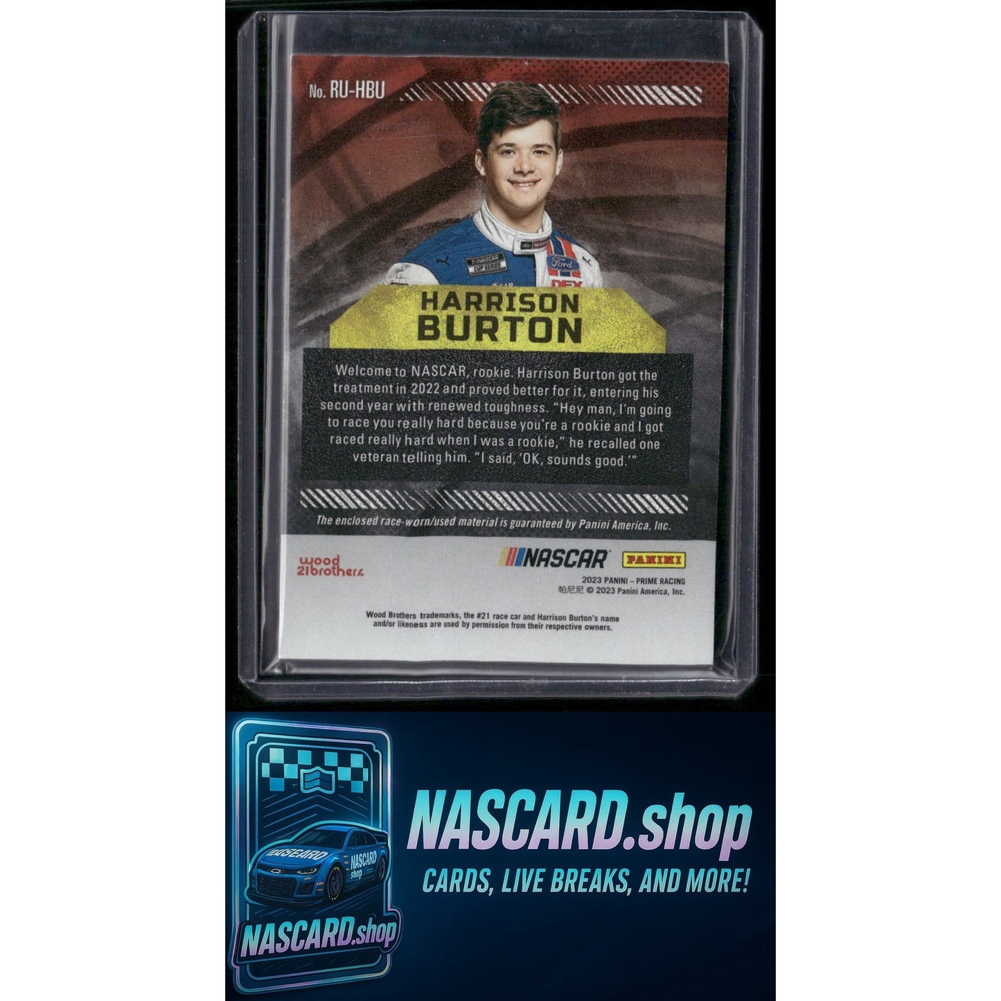 2023 Panini Prime #RU-HBU Harrison Burton Race Used Tires #/99 - NASCARD.shop