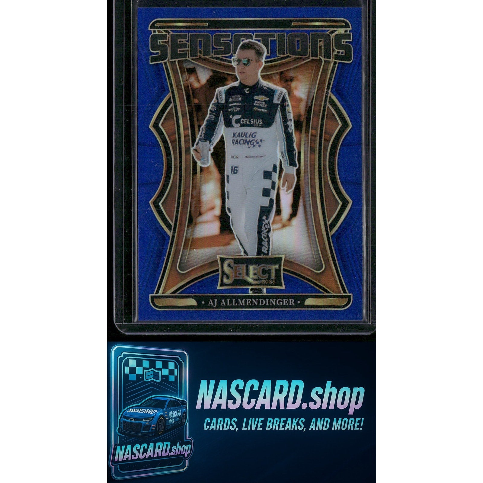 2025 Panini Select #23 AJ Allmendinger Sensations Blue Prizms #/49 - NASCARD.shop