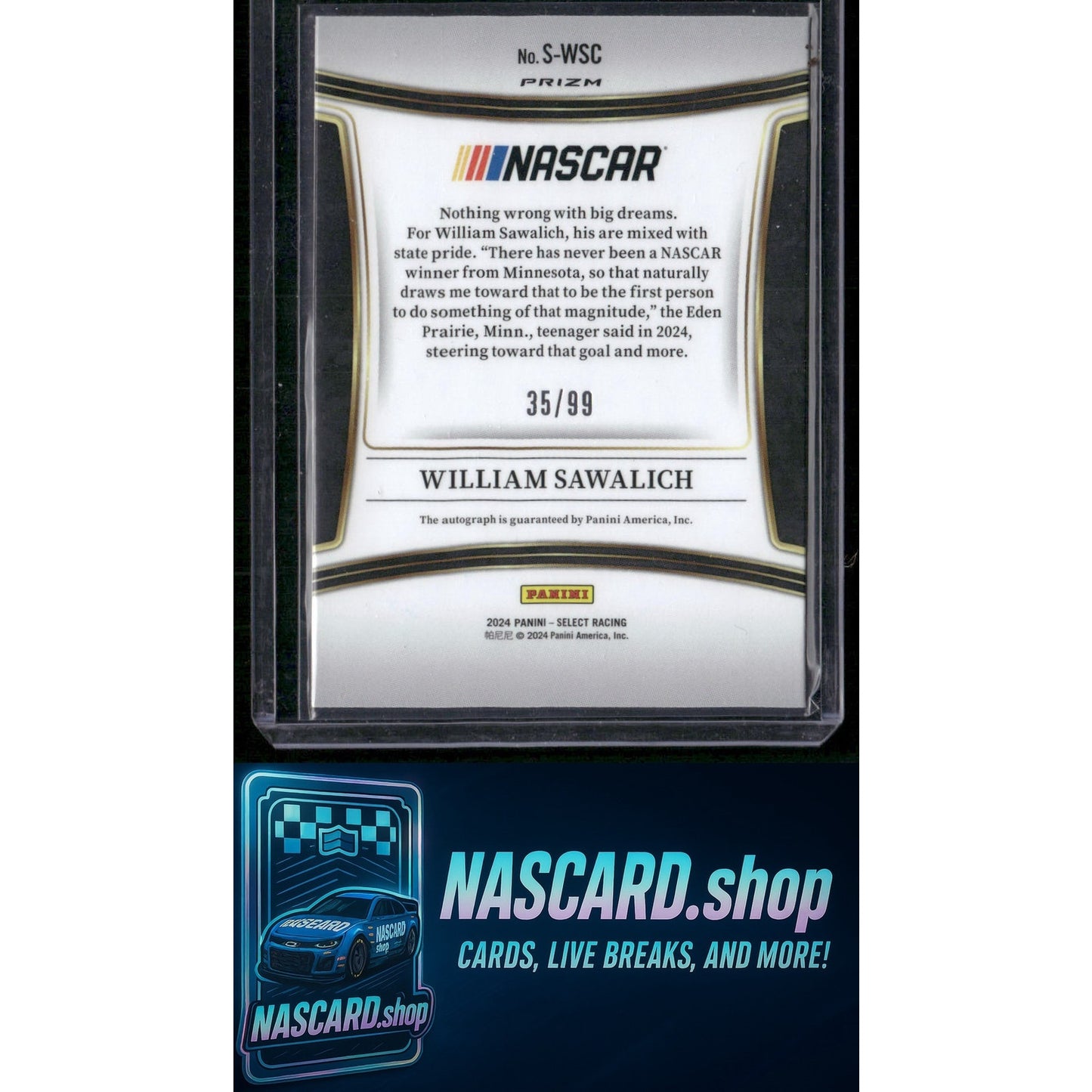 2024 Panini Select #S-WSC William Sawalich Signatures Blue Prizms #/99 (RC) - NASCARD.shop