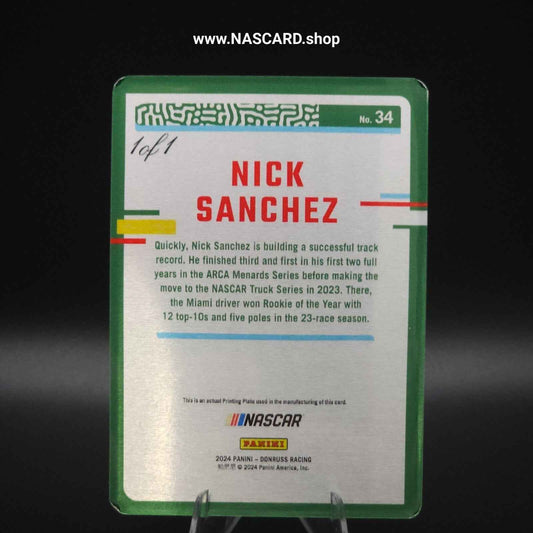2024 Panini Donruss NASCAR #34 Printing Plate Nick Sanchez 1/1 - NASCARD.shop