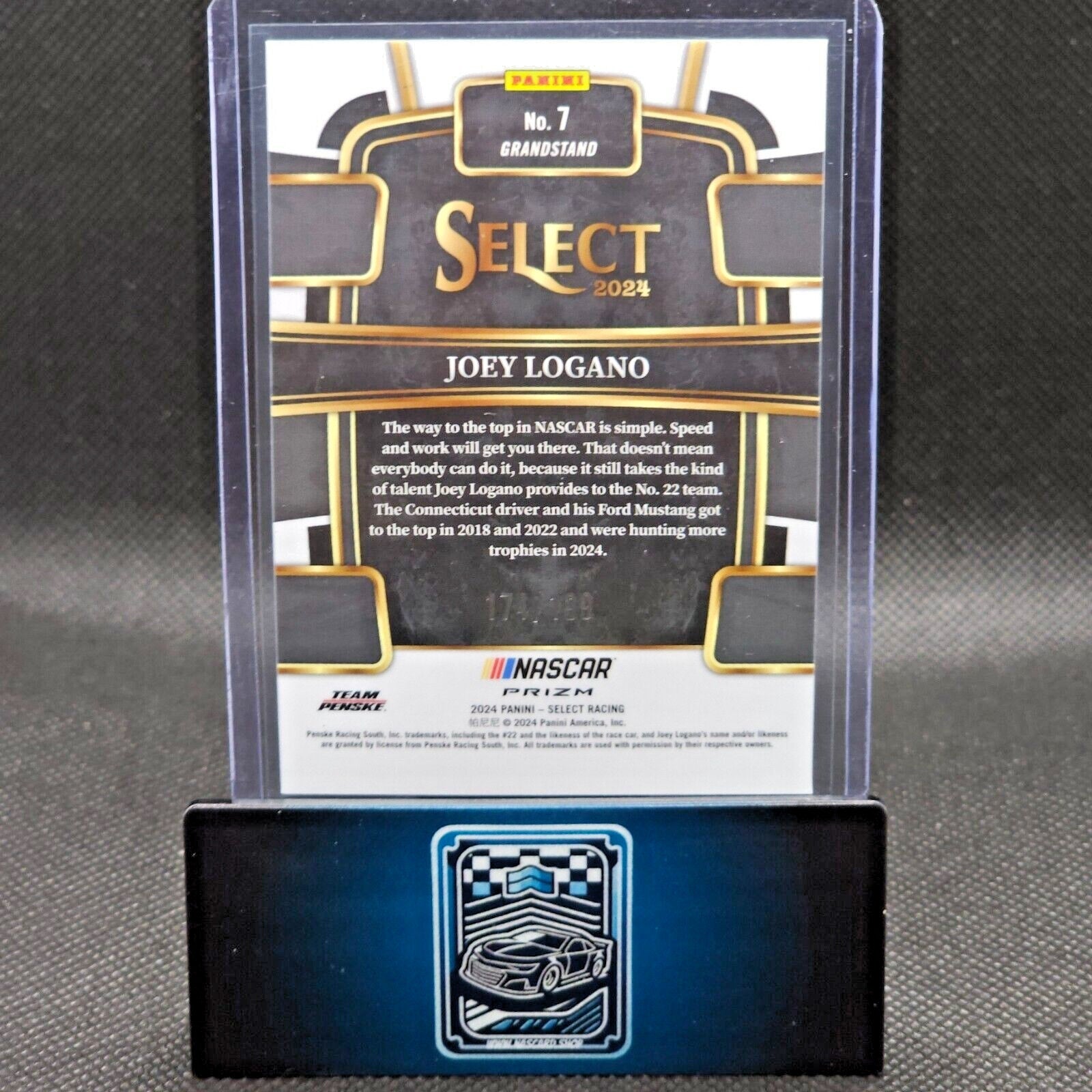 2024 Panini Select Racing Grandstand Light Blue Prizm #7 Joey Logano 174/199 - NASCARD.shop