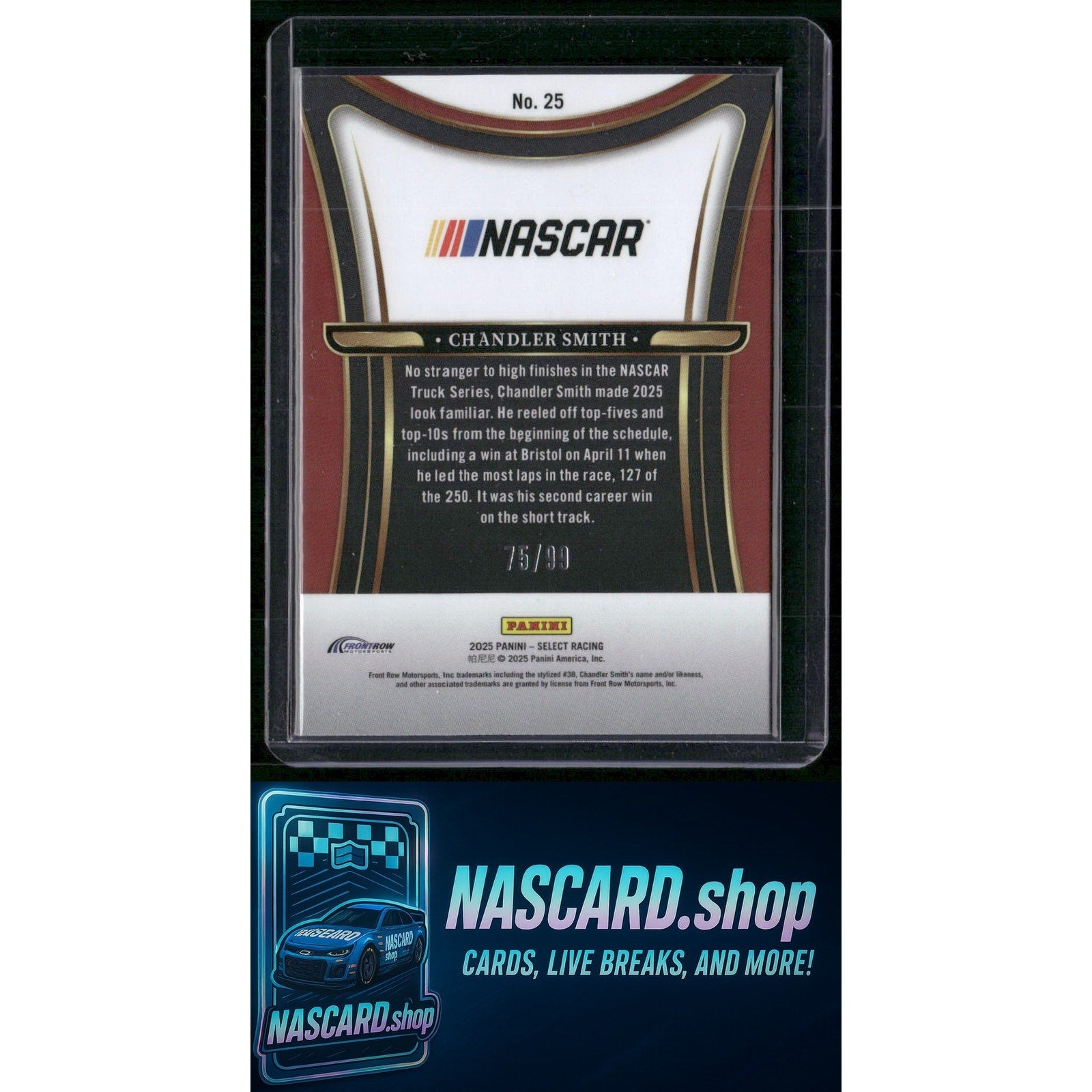 2025 Panini Select #25 Chandler Smith Sensations Red Prizms #/99 - NASCARD.shop