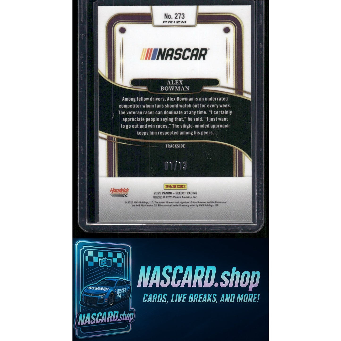 2025 Panini Select Trackside #273 Alex Bowman Gold Power Plaid #01/13