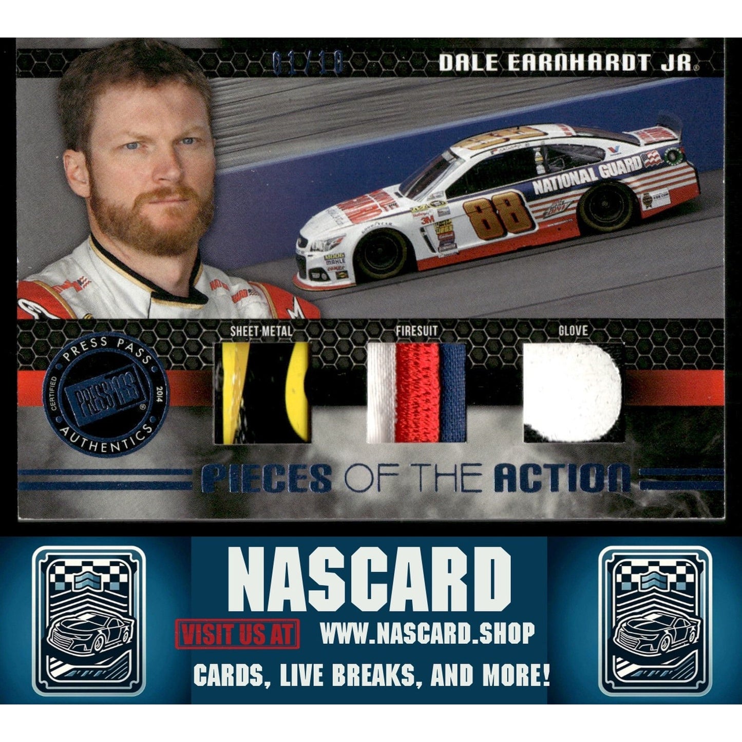 2014 Press Pass Redline Dale Earnhardt Jr. Pieces Of The Action Blue #01/10 - NASCARD.shop