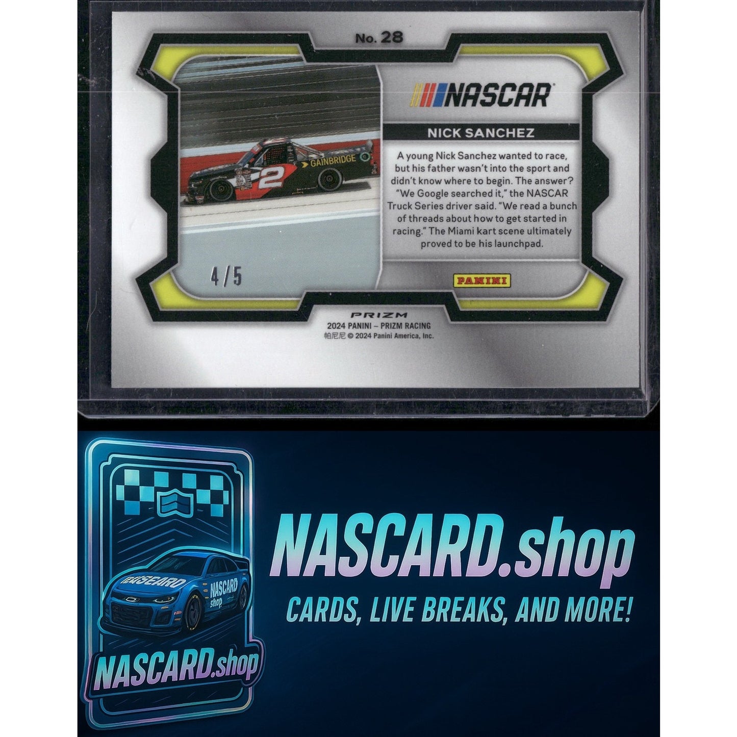 2024 Panini Prizm Rides #28 Nick Sanchez Black Gold #/5 - NASCARD.shop
