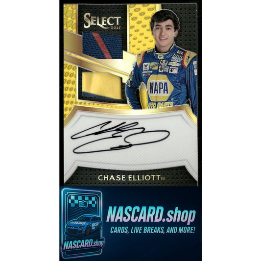 2017 Panini Select Chase Elliott Signature Swatches Duals Gold Prizms #/10 RC