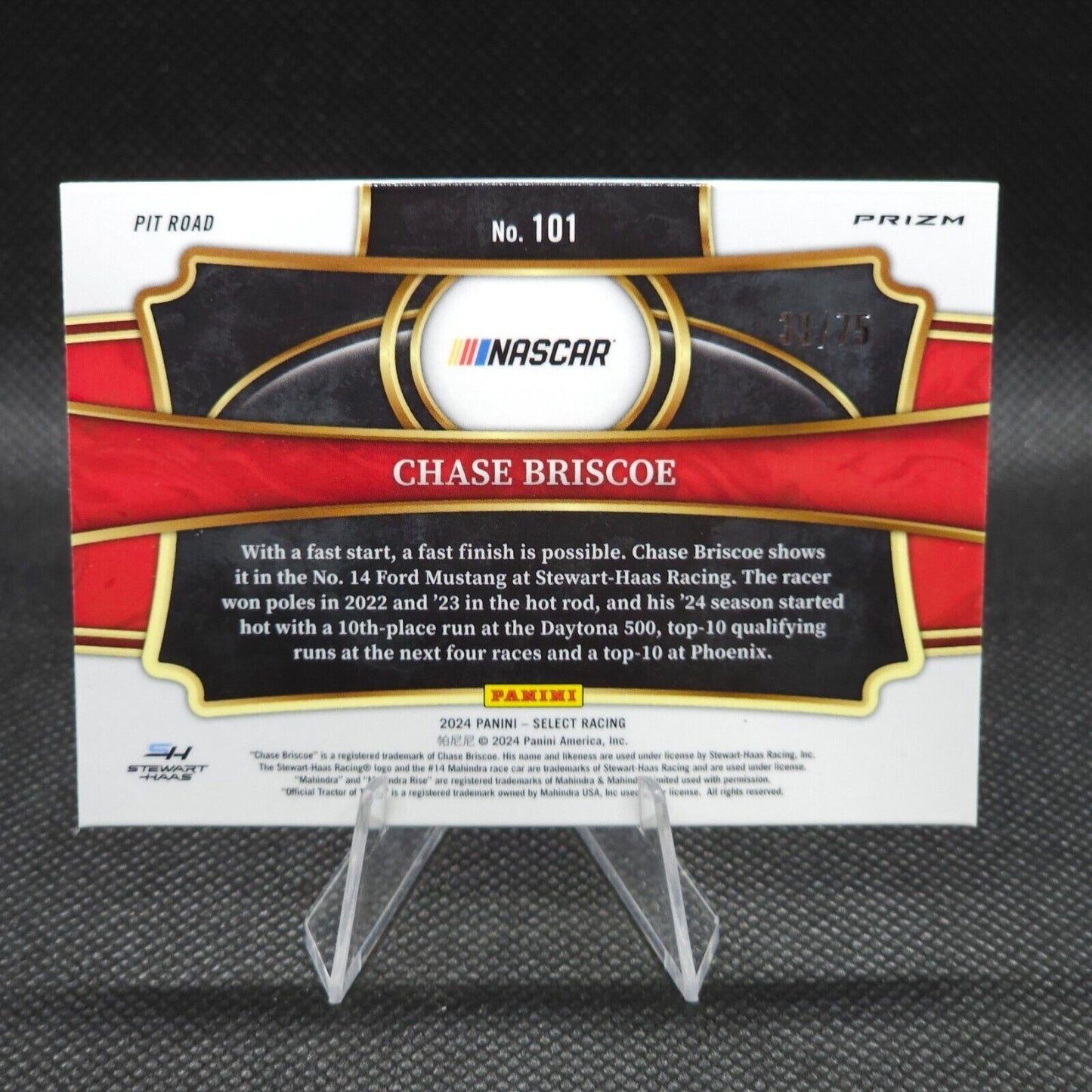 2024 Panini Select Racing Pit Road Purple Prizm #101 Chase Briscoe 39/75 - NASCARD.shop